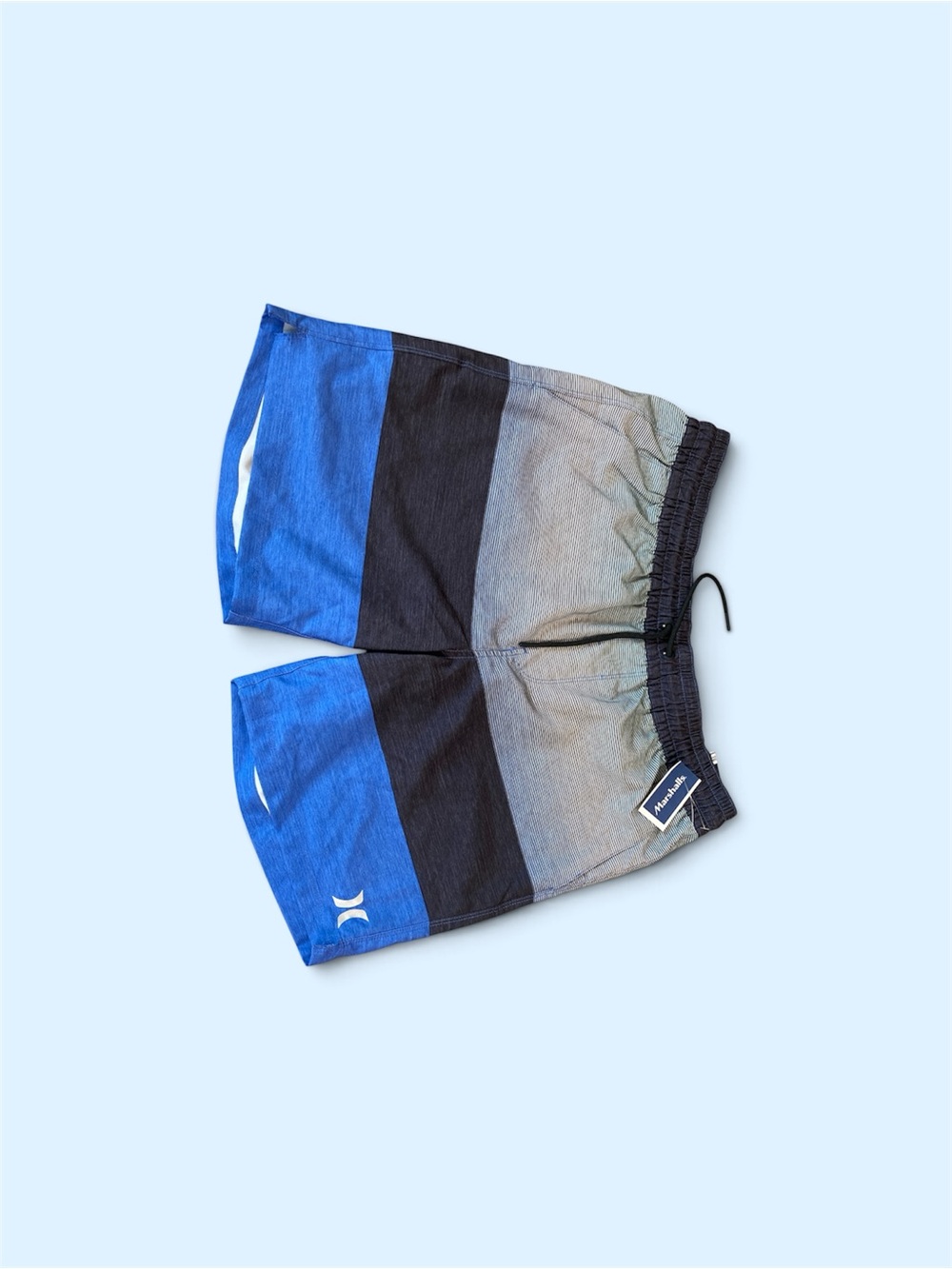 Hurley Blue Black Gray Striped Men’s Swim Board Shorts